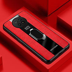 Funda Silicona Goma de Cuero Carcasa con Magnetico Anillo de dedo Soporte PB1 para Xiaomi Redmi Note 9 5G Rojo