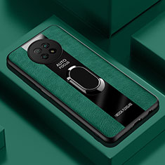 Funda Silicona Goma de Cuero Carcasa con Magnetico Anillo de dedo Soporte PB1 para Xiaomi Redmi Note 9T 5G Verde