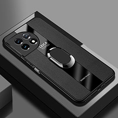 Funda Silicona Goma de Cuero Carcasa con Magnetico Anillo de dedo Soporte PB2 para OnePlus 11 5G Negro