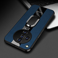 Funda Silicona Goma de Cuero Carcasa con Magnetico Anillo de dedo Soporte PB2 para Oppo Find X7 5G Azul