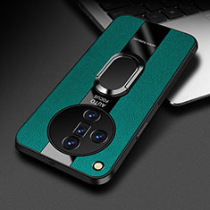 Funda Silicona Goma de Cuero Carcasa con Magnetico Anillo de dedo Soporte PB2 para Oppo Find X7 5G Verde