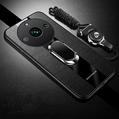 Funda Silicona Goma de Cuero Carcasa con Magnetico Anillo de dedo Soporte PB2 para Realme 11 Pro 5G Negro