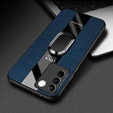 Funda Silicona Goma de Cuero Carcasa con Magnetico Anillo de dedo Soporte PB2 para Vivo V27 5G Azul