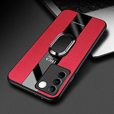 Funda Silicona Goma de Cuero Carcasa con Magnetico Anillo de dedo Soporte PB2 para Vivo V27 5G Rojo