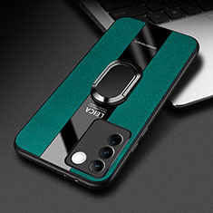 Funda Silicona Goma de Cuero Carcasa con Magnetico Anillo de dedo Soporte PB2 para Vivo V27e 5G Verde