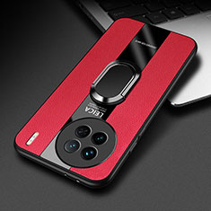 Funda Silicona Goma de Cuero Carcasa con Magnetico Anillo de dedo Soporte PB2 para Vivo X90 5G Rojo