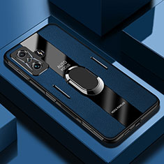 Funda Silicona Goma de Cuero Carcasa con Magnetico Anillo de dedo Soporte PB2 para Xiaomi Poco F4 GT 5G Azul