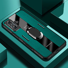 Funda Silicona Goma de Cuero Carcasa con Magnetico Anillo de dedo Soporte PB2 para Xiaomi Redmi K50 Gaming 5G Verde