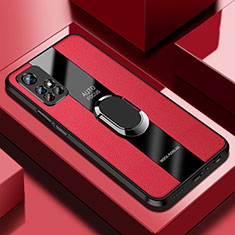 Funda Silicona Goma de Cuero Carcasa con Magnetico Anillo de dedo Soporte PB2 para Xiaomi Redmi Note 11 5G Rojo
