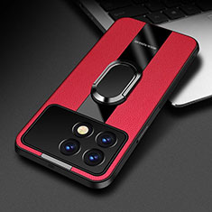 Funda Silicona Goma de Cuero Carcasa con Magnetico Anillo de dedo Soporte PB3 para Xiaomi Redmi K70 5G Rojo