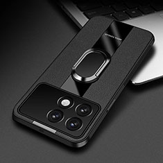 Funda Silicona Goma de Cuero Carcasa con Magnetico Anillo de dedo Soporte PB3 para Xiaomi Redmi K70 Pro 5G Negro