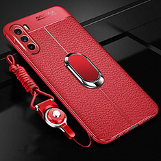 Funda Silicona Goma de Cuero Carcasa con Magnetico Anillo de dedo Soporte S01 para Huawei Mate 40 Lite 5G Rojo