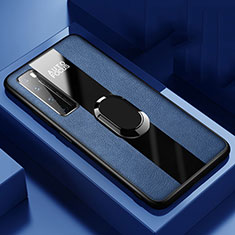 Funda Silicona Goma de Cuero Carcasa con Magnetico Anillo de dedo Soporte S01 para Huawei Nova 7 Pro 5G Azul