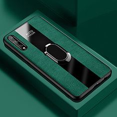 Funda Silicona Goma de Cuero Carcasa con Magnetico Anillo de dedo Soporte S01 para Huawei Y8p Verde