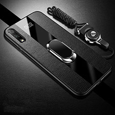 Funda Silicona Goma de Cuero Carcasa con Magnetico Anillo de dedo Soporte S01 para Huawei Y9 Prime (2019) Negro