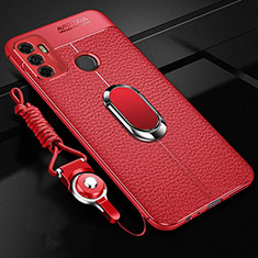 Funda Silicona Goma de Cuero Carcasa con Magnetico Anillo de dedo Soporte S01 para Oppo A11s Rojo