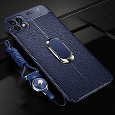 Funda Silicona Goma de Cuero Carcasa con Magnetico Anillo de dedo Soporte S01 para Oppo A53 5G Azul