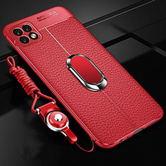 Funda Silicona Goma de Cuero Carcasa con Magnetico Anillo de dedo Soporte S01 para Oppo A53 5G Rojo