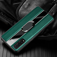 Funda Silicona Goma de Cuero Carcasa con Magnetico Anillo de dedo Soporte S01 para Oppo Find X2 Verde