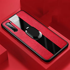 Funda Silicona Goma de Cuero Carcasa con Magnetico Anillo de dedo Soporte S01 para Oppo K7 5G Rojo