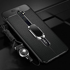 Funda Silicona Goma de Cuero Carcasa con Magnetico Anillo de dedo Soporte S01 para Oppo Reno2 Z Negro