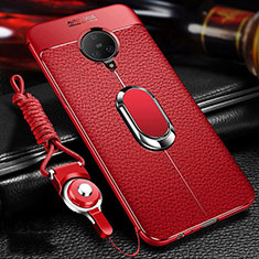 Funda Silicona Goma de Cuero Carcasa con Magnetico Anillo de dedo Soporte S01 para Vivo Nex 3 5G Rojo