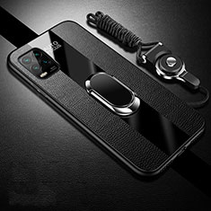 Funda Silicona Goma de Cuero Carcasa con Magnetico Anillo de dedo Soporte S01 para Xiaomi Mi 10 Lite Negro