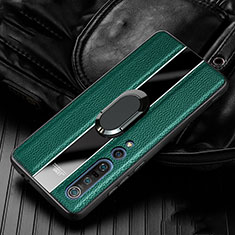 Funda Silicona Goma de Cuero Carcasa con Magnetico Anillo de dedo Soporte S01 para Xiaomi Mi 10 Pro Verde