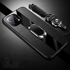 Funda Silicona Goma de Cuero Carcasa con Magnetico Anillo de dedo Soporte S01 para Xiaomi Mi 11 Lite 5G Negro