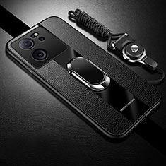 Funda Silicona Goma de Cuero Carcasa con Magnetico Anillo de dedo Soporte S01 para Xiaomi Mi 13T Pro 5G Negro