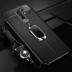 Funda Silicona Goma de Cuero Carcasa con Magnetico Anillo de dedo Soporte S01 para Xiaomi Poco M2 Negro