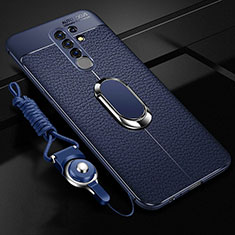 Funda Silicona Goma de Cuero Carcasa con Magnetico Anillo de dedo Soporte S01 para Xiaomi Redmi 9 Prime India Azul