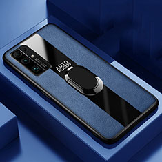 Funda Silicona Goma de Cuero Carcasa con Magnetico Anillo de dedo Soporte S02 para Huawei Honor 30 Azul