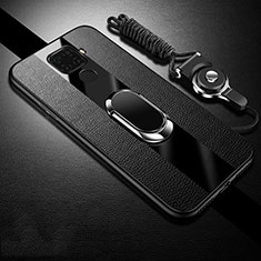 Funda Silicona Goma de Cuero Carcasa con Magnetico Anillo de dedo Soporte S02 para Huawei Mate 30 Lite Negro