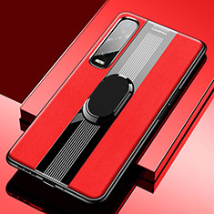 Funda Silicona Goma de Cuero Carcasa con Magnetico Anillo de dedo Soporte S02 para Oppo Find X2 Pro Rojo