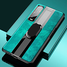 Funda Silicona Goma de Cuero Carcasa con Magnetico Anillo de dedo Soporte S02 para Oppo Find X2 Pro Verde