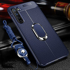 Funda Silicona Goma de Cuero Carcasa con Magnetico Anillo de dedo Soporte S02 para Oppo K7 5G Azul