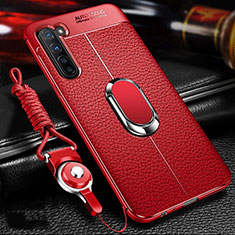 Funda Silicona Goma de Cuero Carcasa con Magnetico Anillo de dedo Soporte S02 para Oppo K7 5G Rojo