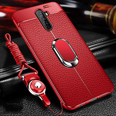 Funda Silicona Goma de Cuero Carcasa con Magnetico Anillo de dedo Soporte S02 para Oppo Reno Ace Rojo