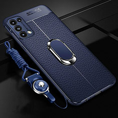 Funda Silicona Goma de Cuero Carcasa con Magnetico Anillo de dedo Soporte S02 para Oppo Reno5 5G Azul