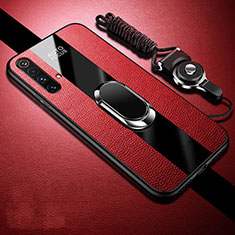 Funda Silicona Goma de Cuero Carcasa con Magnetico Anillo de dedo Soporte S02 para Realme X3 SuperZoom Rojo