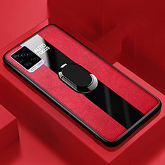 Funda Silicona Goma de Cuero Carcasa con Magnetico Anillo de dedo Soporte S02 para Vivo V20 Pro 5G Rojo