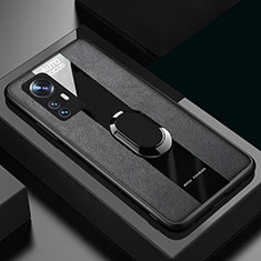Funda Silicona Goma de Cuero Carcasa con Magnetico Anillo de dedo Soporte S02 para Xiaomi Mi 12 Pro 5G Negro