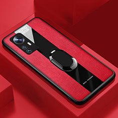 Funda Silicona Goma de Cuero Carcasa con Magnetico Anillo de dedo Soporte S02 para Xiaomi Mi 12S Pro 5G Rojo