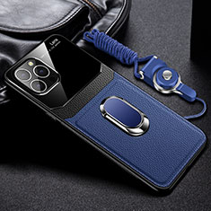 Funda Silicona Goma de Cuero Carcasa con Magnetico Anillo de dedo Soporte S03 para Apple iPhone 13 Pro Azul