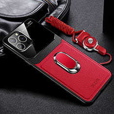 Funda Silicona Goma de Cuero Carcasa con Magnetico Anillo de dedo Soporte S03 para Apple iPhone 13 Pro Max Rojo