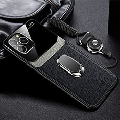 Funda Silicona Goma de Cuero Carcasa con Magnetico Anillo de dedo Soporte S03 para Apple iPhone 13 Pro Negro