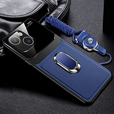 Funda Silicona Goma de Cuero Carcasa con Magnetico Anillo de dedo Soporte S03 para Apple iPhone 14 Azul