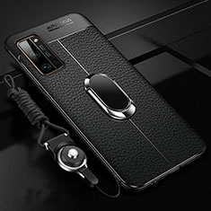 Funda Silicona Goma de Cuero Carcasa con Magnetico Anillo de dedo Soporte S03 para Huawei Honor 30 Pro Negro