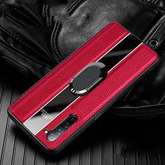 Funda Silicona Goma de Cuero Carcasa con Magnetico Anillo de dedo Soporte S03 para Oppo F15 Rojo